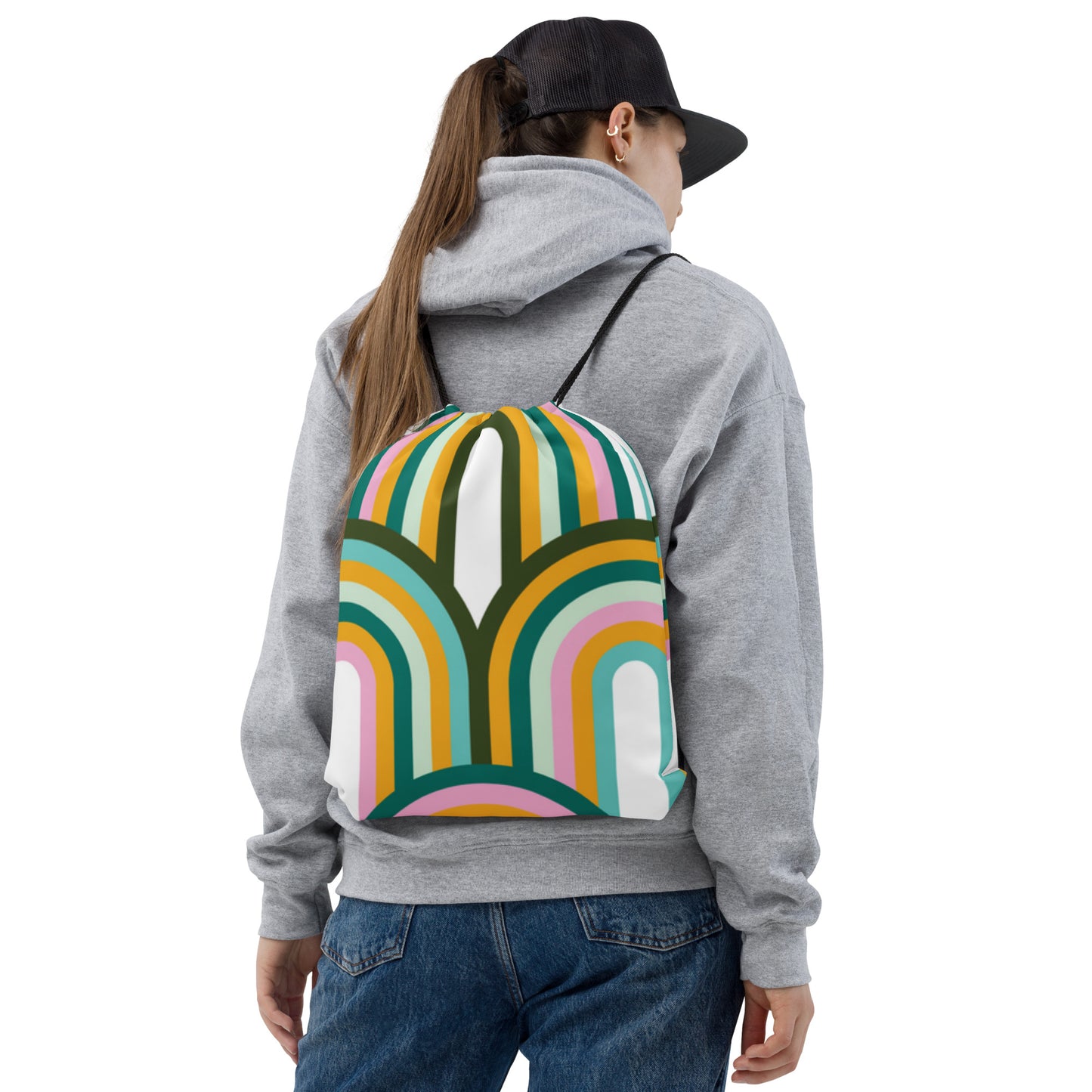 Geo pastel drawstring bag