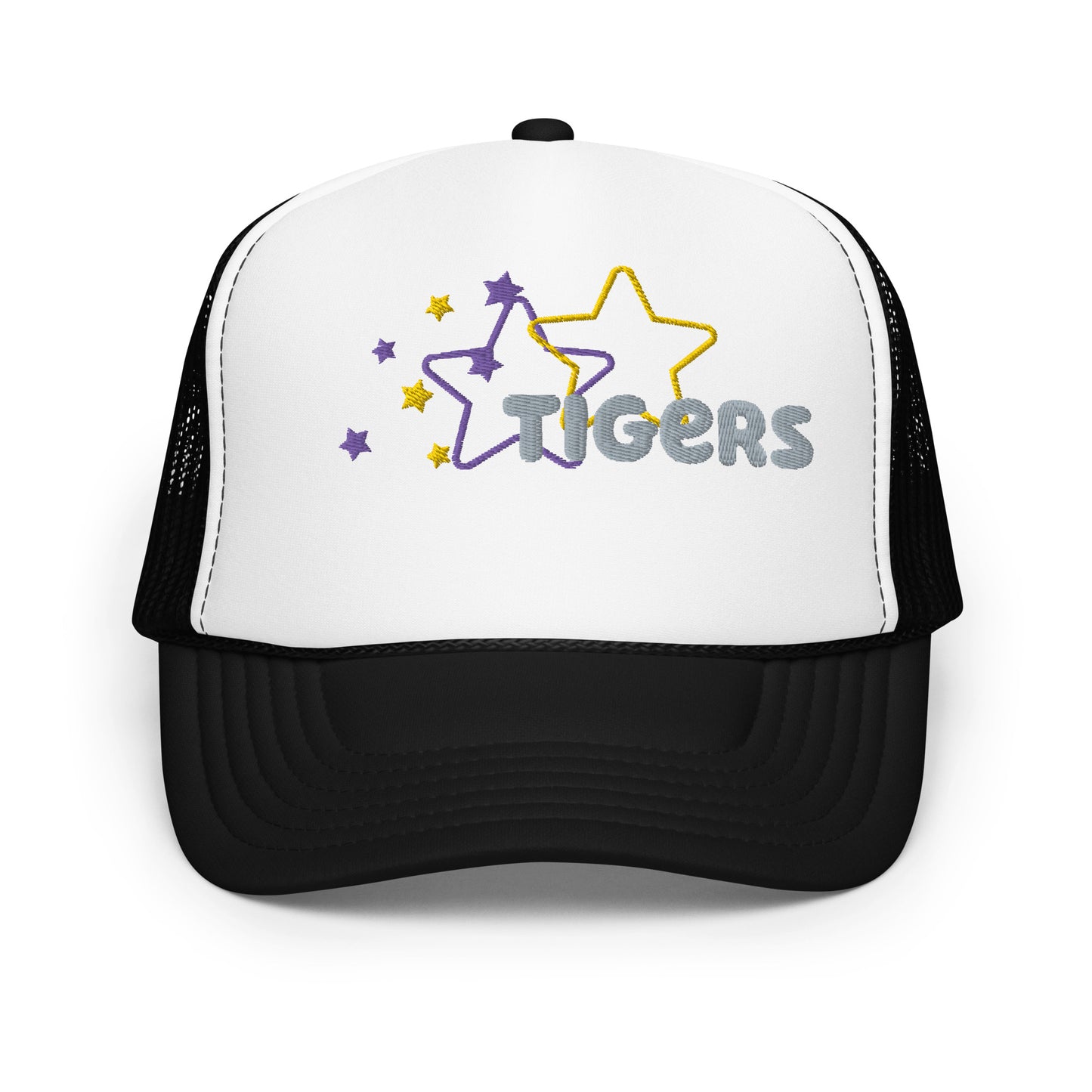 Purple and Gold Stars Tiger Trucker hat