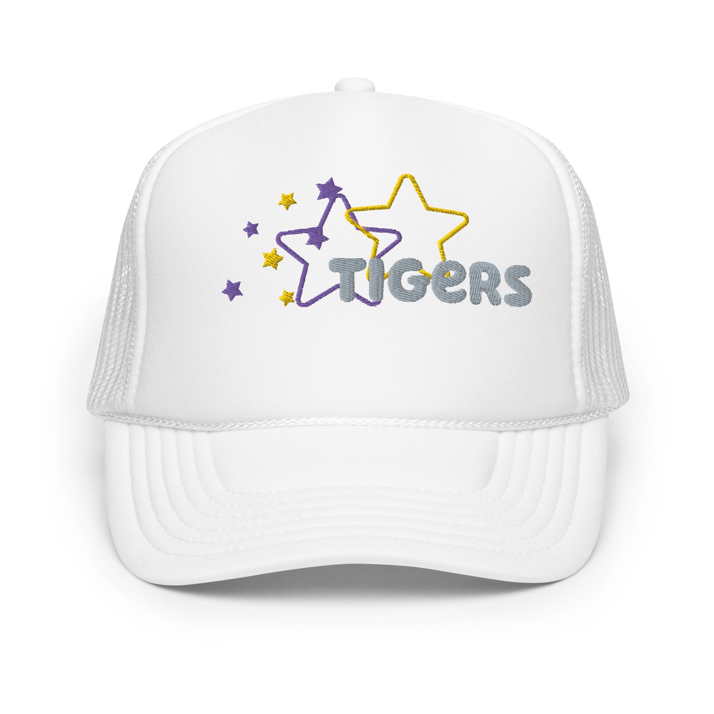 Purple and Gold Stars Tiger Trucker hat