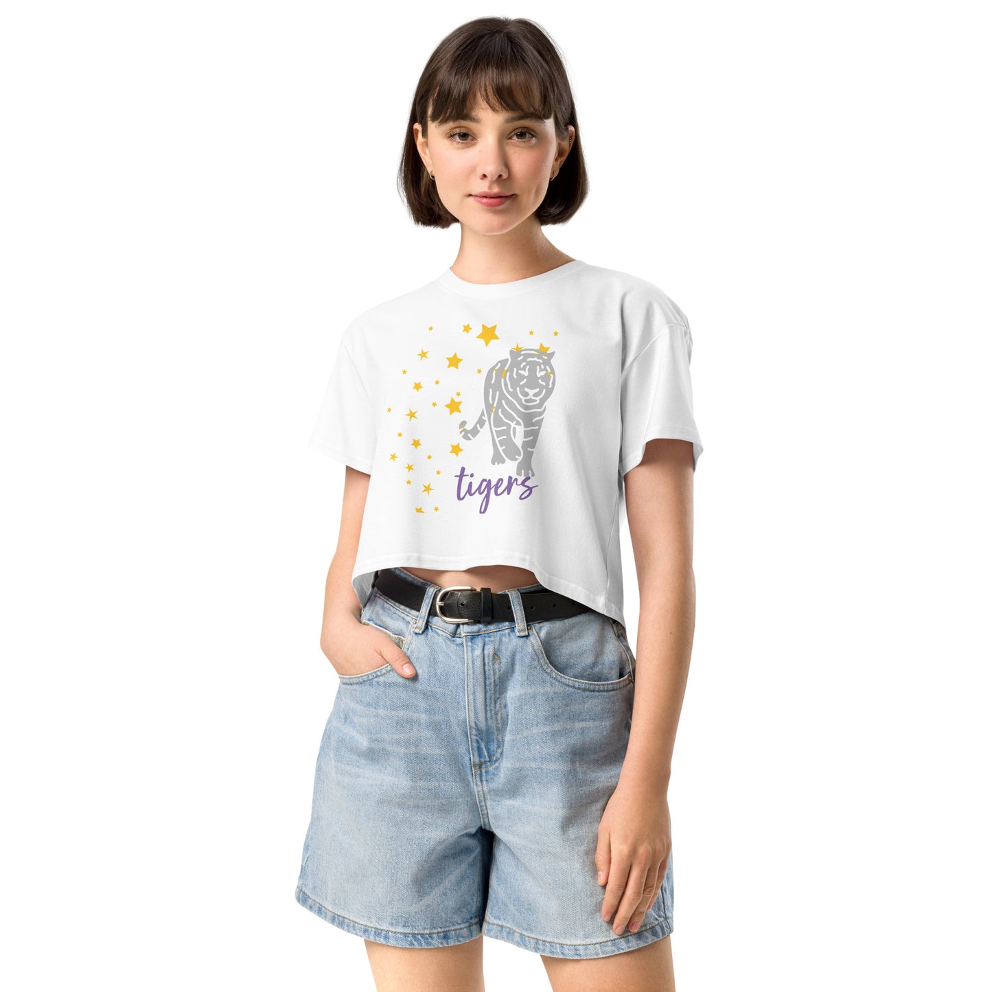 White and Grey Stars Crop Top