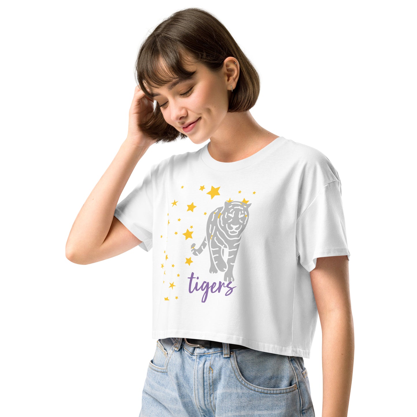 White and Grey Stars Crop Top