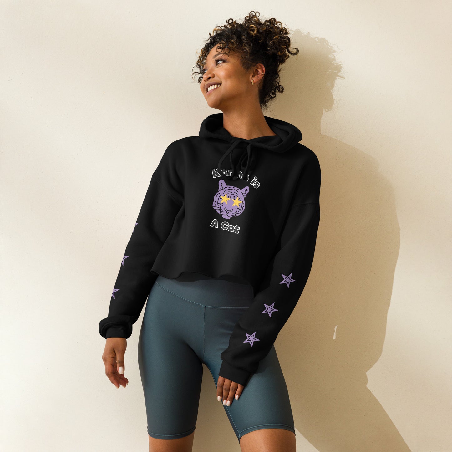 Karma is a Cat Tiger Crop Hoodie with Star Sleeves