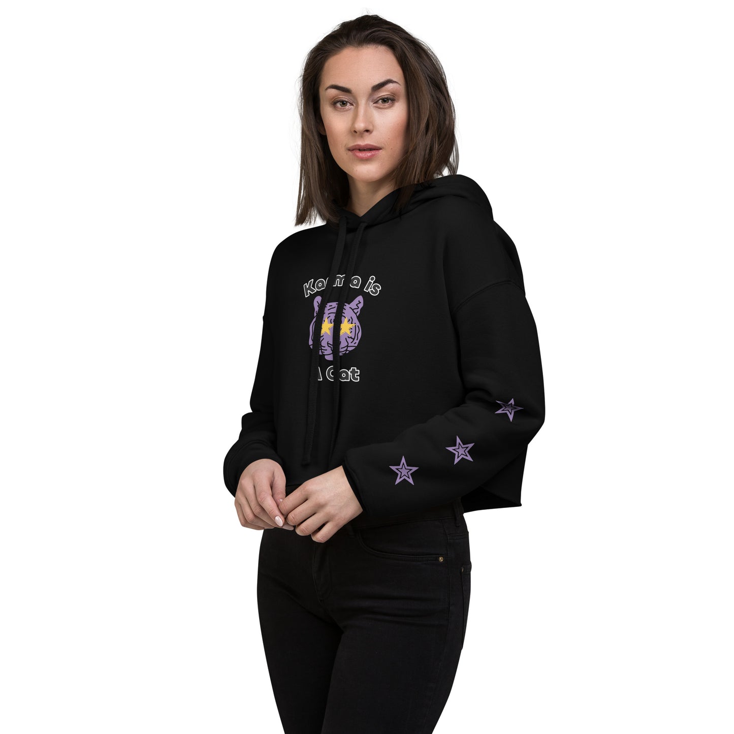 Karma is a Cat Tiger Crop Hoodie with Star Sleeves