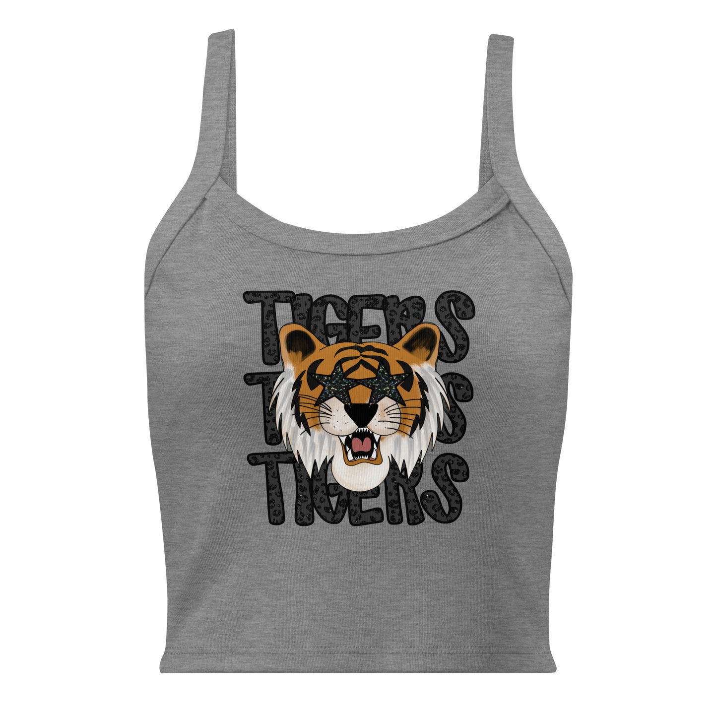 Tiger Face Faux Glitter Women’s micro-rib tank top