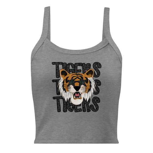 Tiger Face Faux Glitter Women’s micro-rib tank top