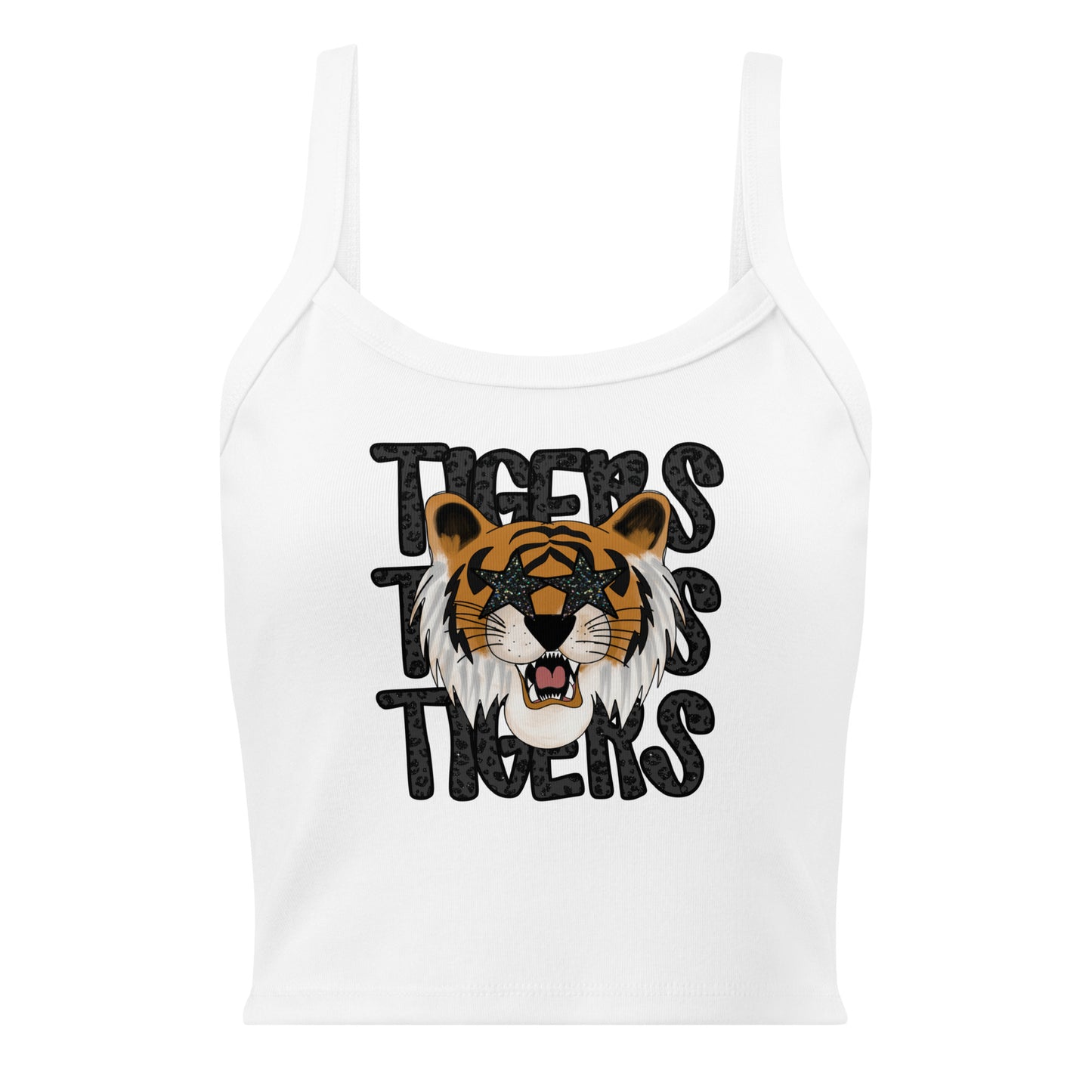 Tiger Face Faux Glitter Women’s micro-rib tank top