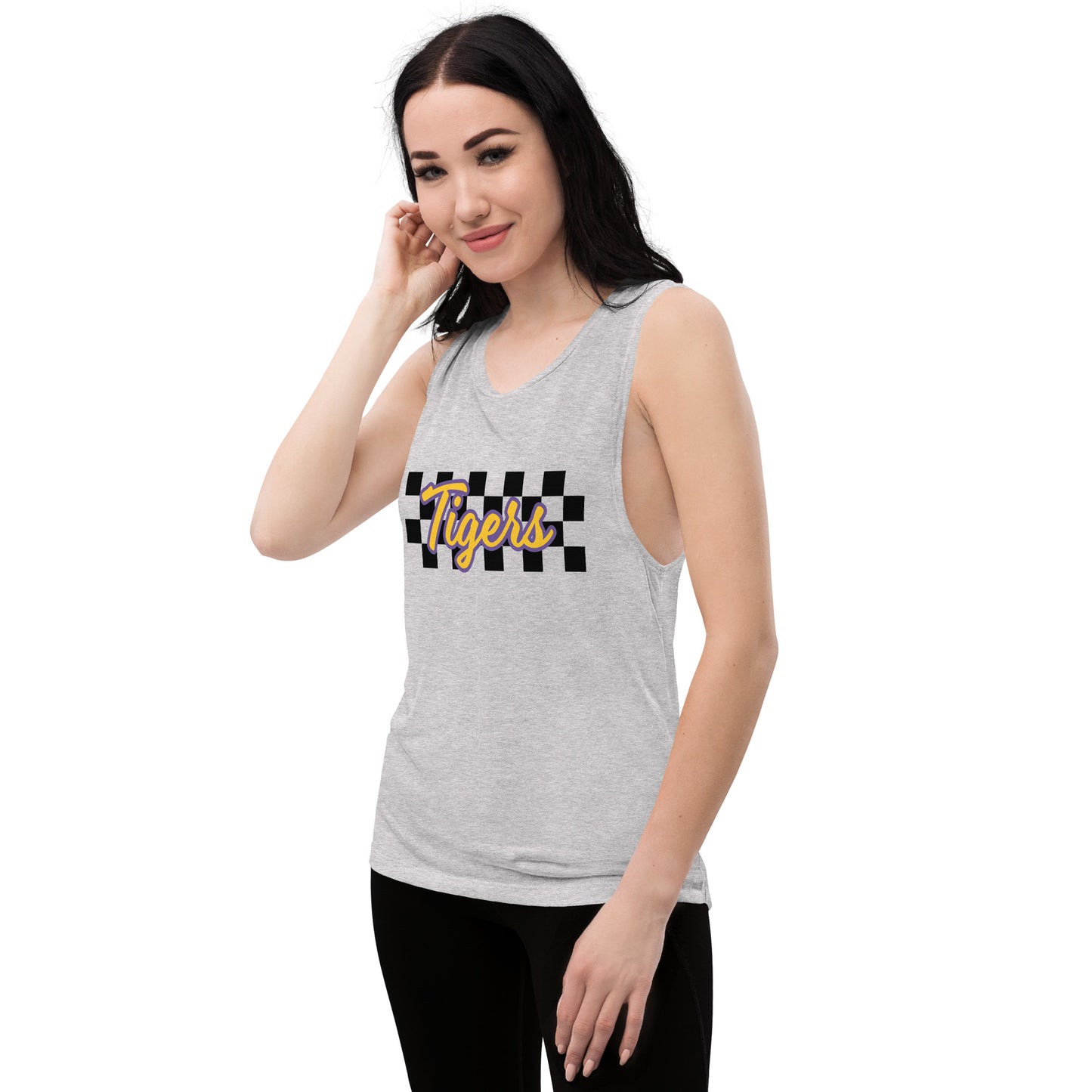 Tigers Script Checker Ladies’ Muscle Tank