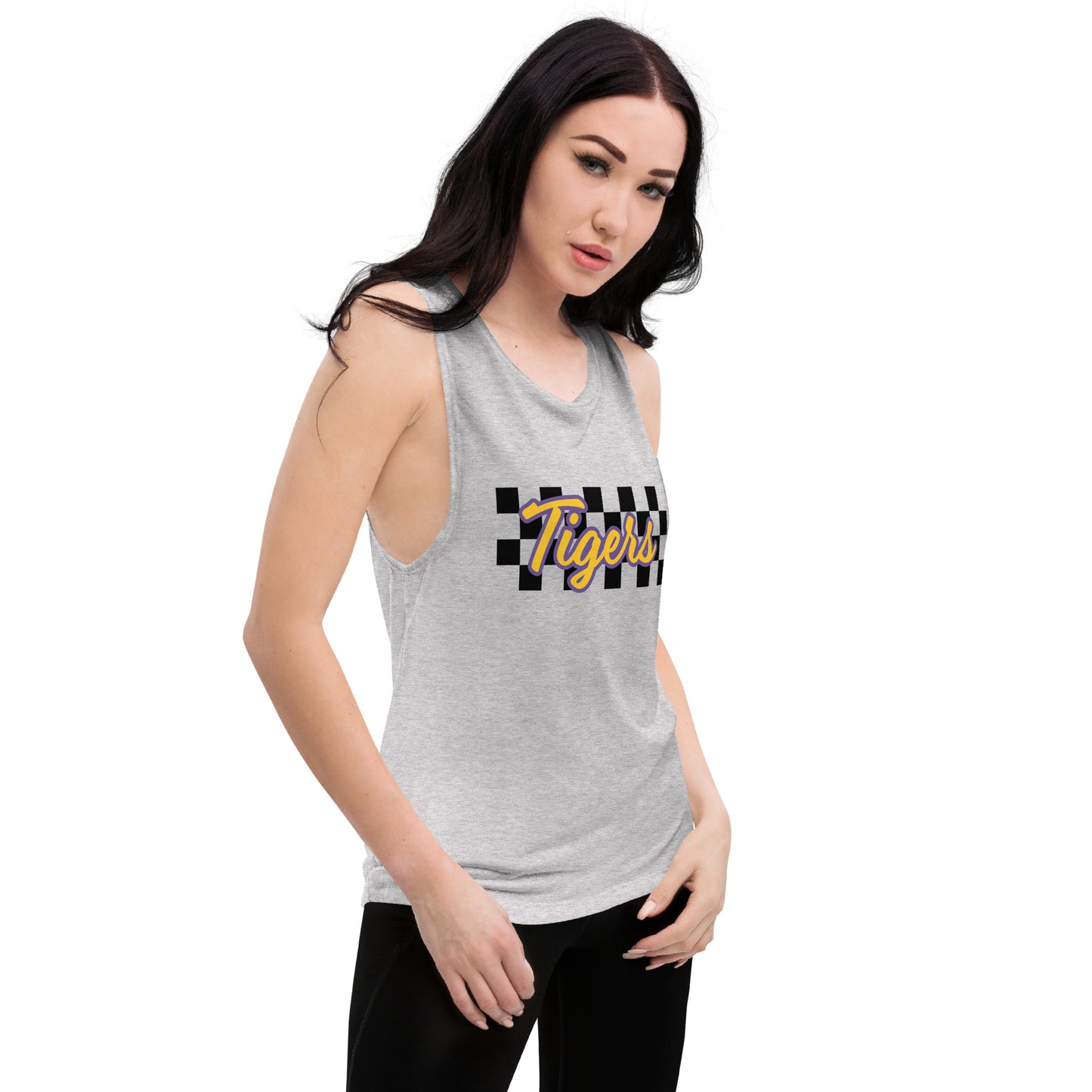 Tigers Script Checker Ladies’ Muscle Tank