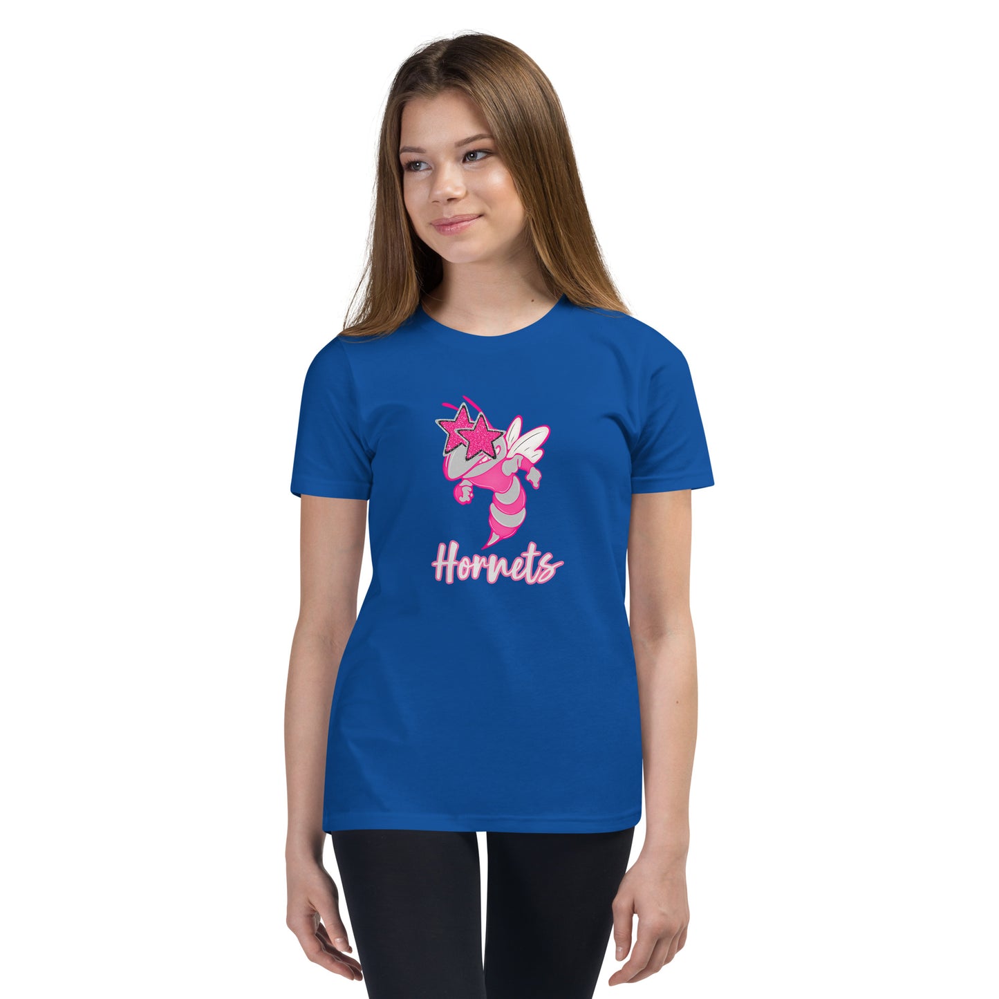 Royal Blue Pink Hornets Youth Short Sleeve T-Shirt